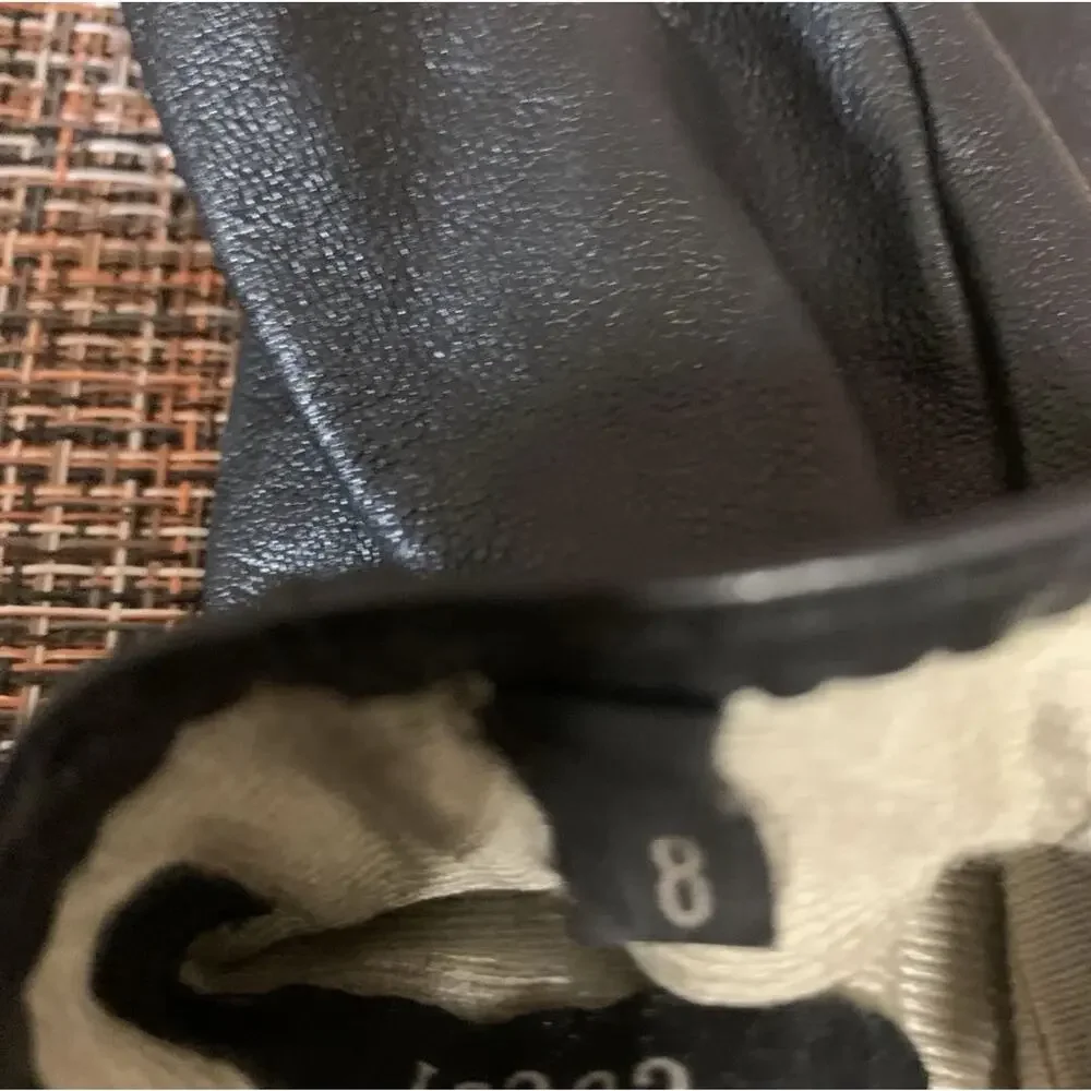 GUCCI RARE Lion Shaped Gold Embellishments Black Leather Gloves Size 8 Authentic - Picture 3 of 5